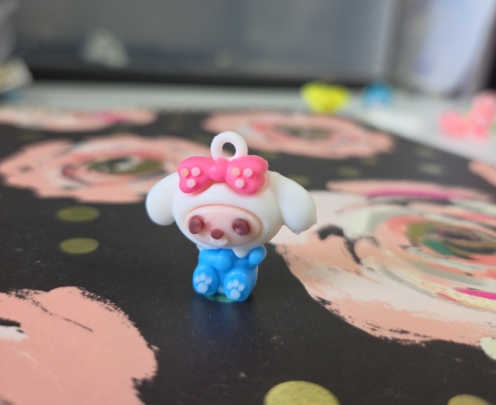 Sanrio White, Pink & Blue Puppy Charm with Bow